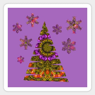 Christmas Floral Kaleidoscope Gold Orange Purple Magnet